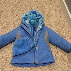 Size small, 7/8 Blue Kids Jacket with Hat and removable lining